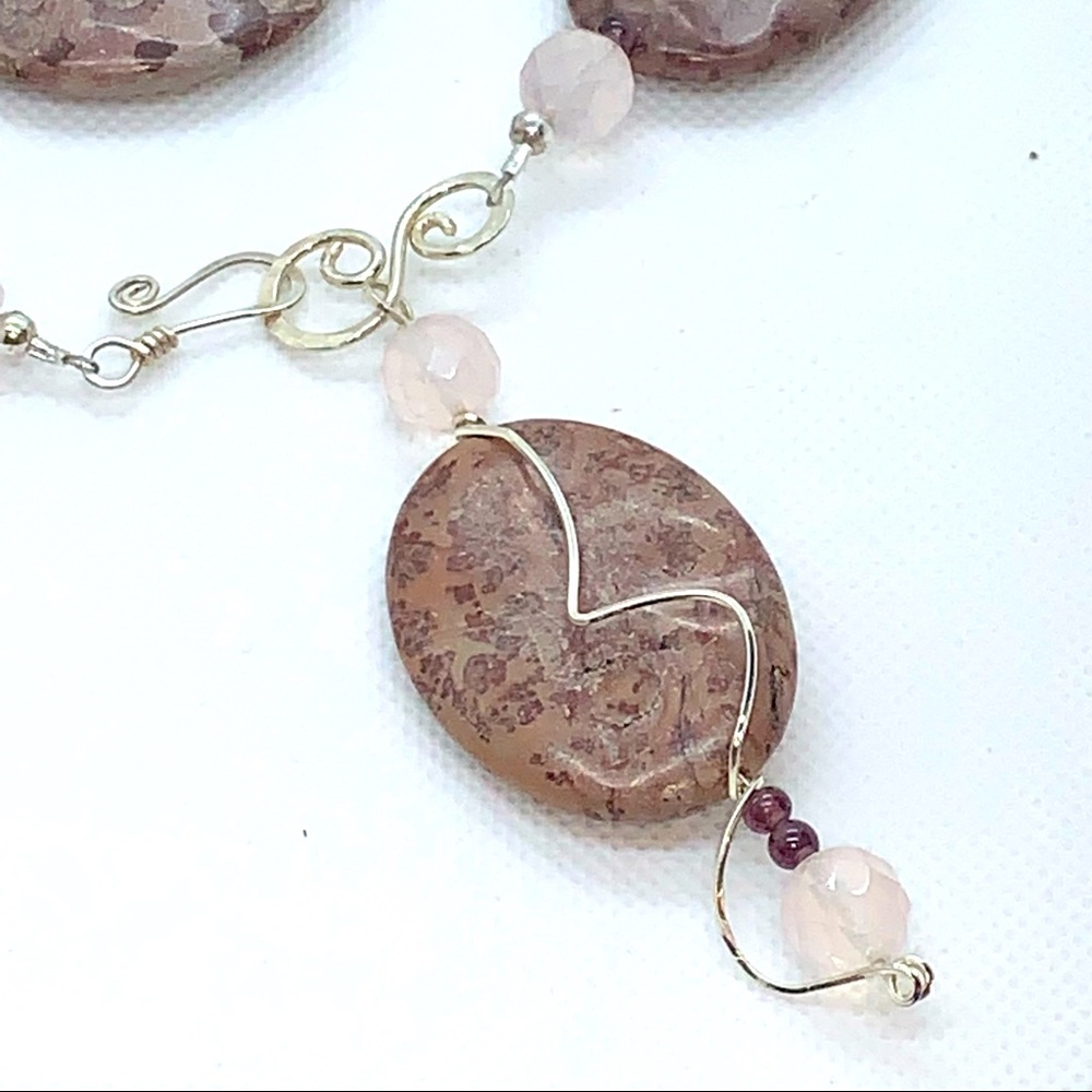 Handcrafted “Mauvelous” 925 Wire Wrapped Lepidolite Necklace & 2 pair Earrings